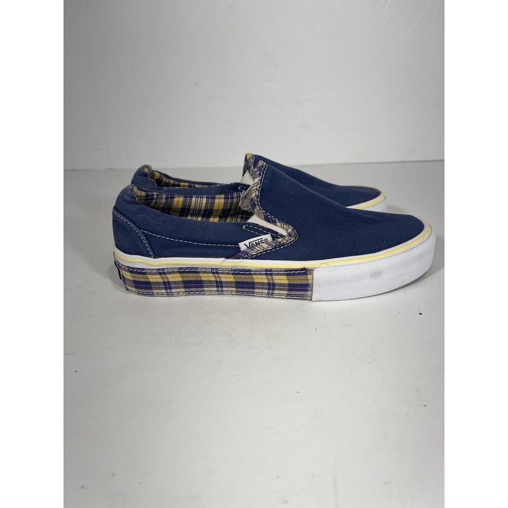 Vans Slip On Skate Navy Blue W/ Yellow Plaids Sole Sz 3.5 Men Sz 5 Women Youth - Picture 5 of 9